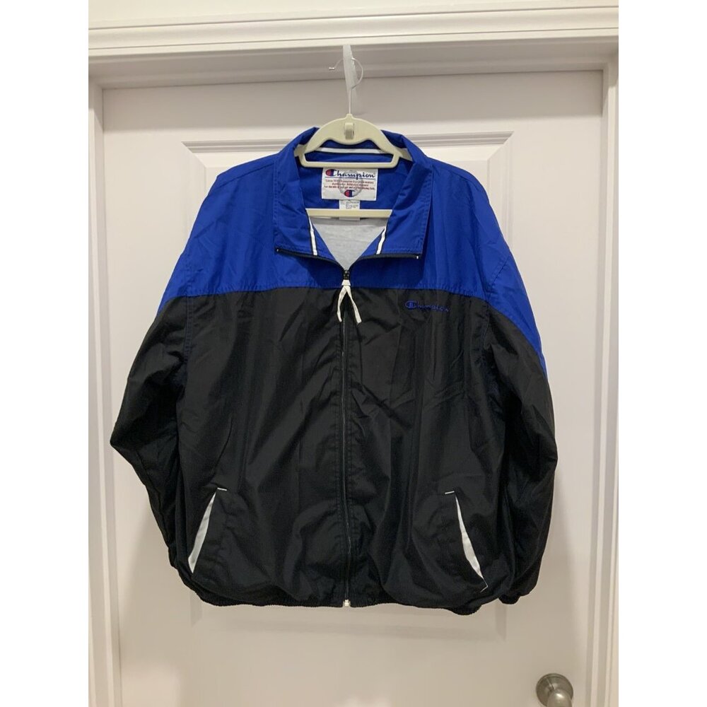 Champion Windbreaker Size XL Men's Rain Zip Up Blue/Black Pockets